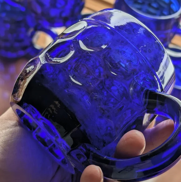 RARE Set of 8 Vintage Cobalt Blue Beer Mugs - 1930s New Martinsville Steins Gift - Picture 14 of 17